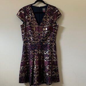 Vince Camuto Purple and Gold Mini Dress